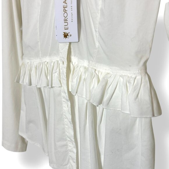 NWT European Culture White Blouse Peplum Ruffle Long Sleeve Button Up Sz S - Picture 3 of 6